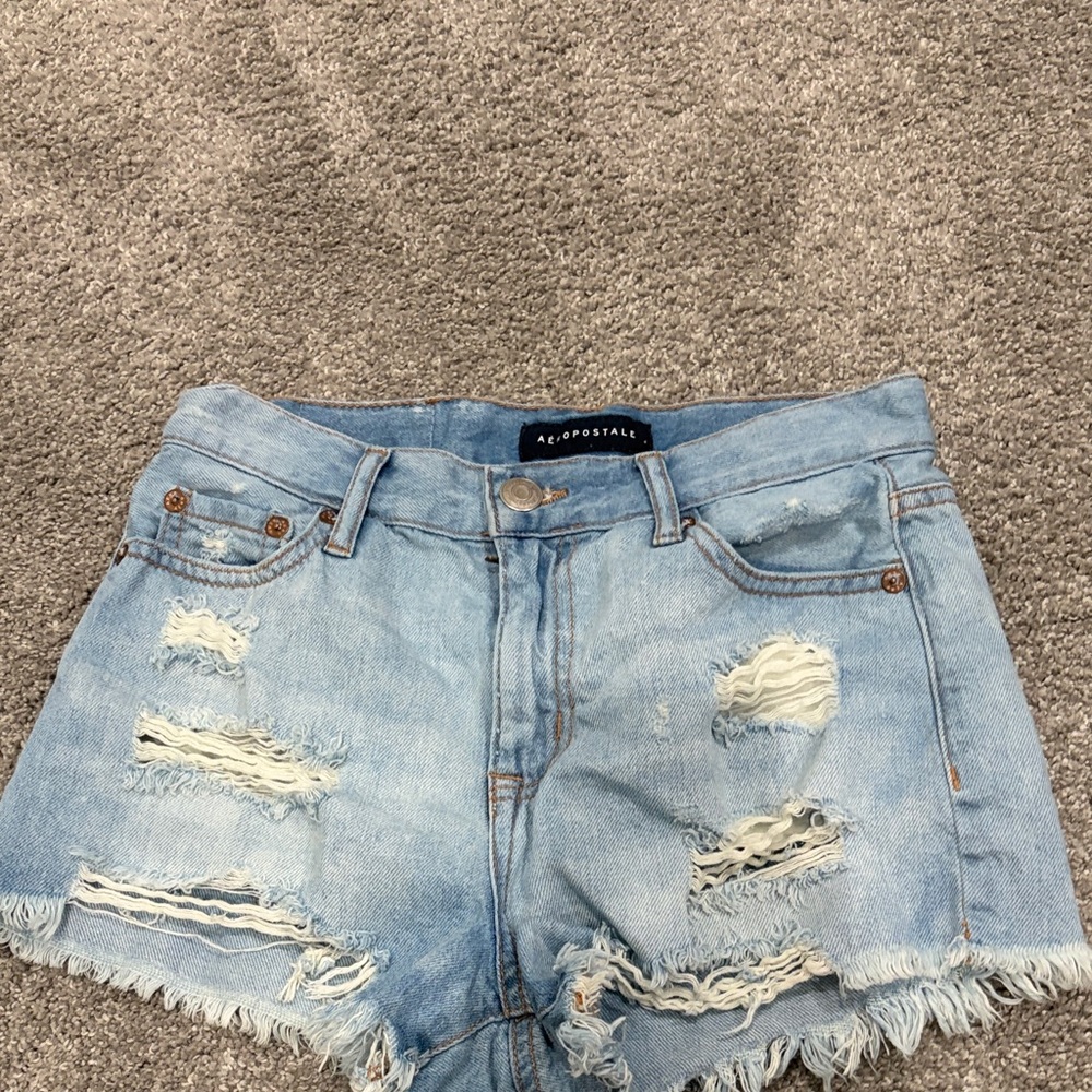 Aeropostale Ripped Light Blue Jean Shorts